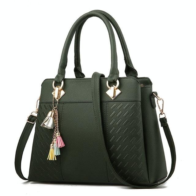Women's Stylish Leather Crossbody Bag with Tassel Embroidery - Green