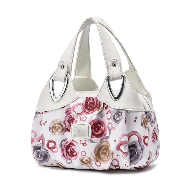 Women's Soft Leather Handbag - White with Red Rose