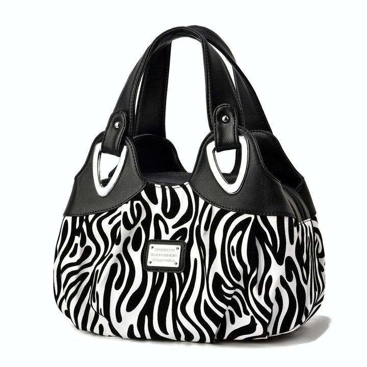 Women's Soft Leather Handbag - Black Zebra
