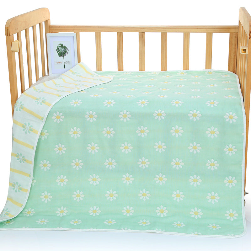Green Flower, 6-Layer Muslin Baby Blanket - Soft Cotton Bedding for Infants and Toddlers, 110x110cm