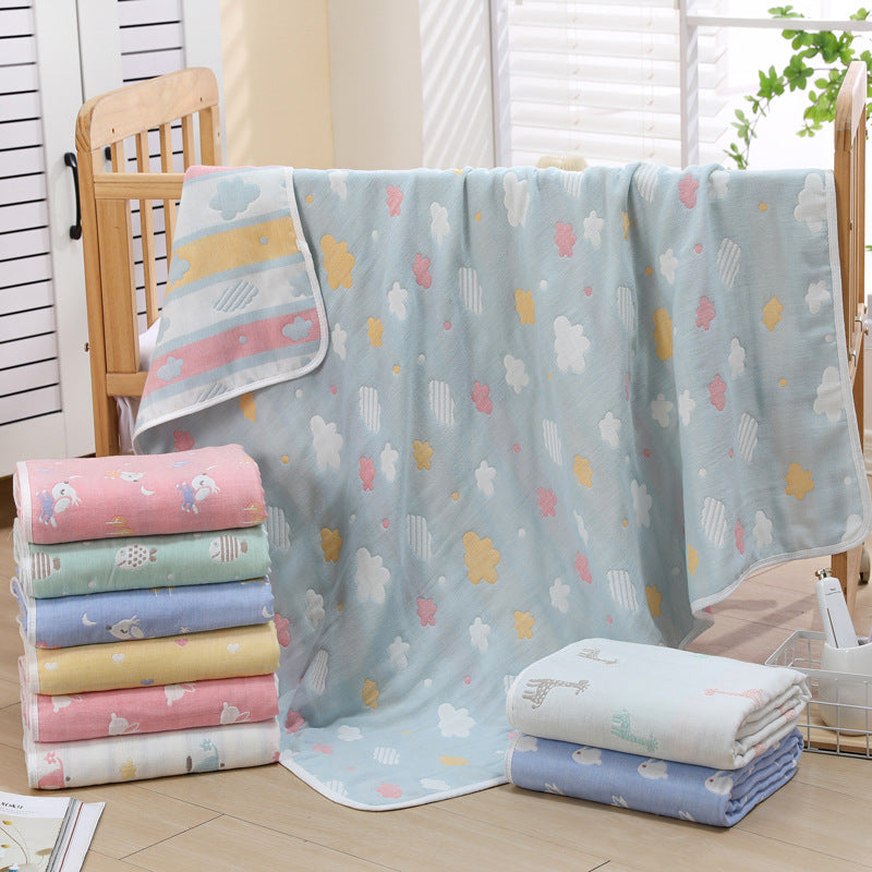Blue Clouds, 6-Layer Muslin Baby Blanket - Soft Cotton Bedding for Infants and Toddlers, 110x110cm