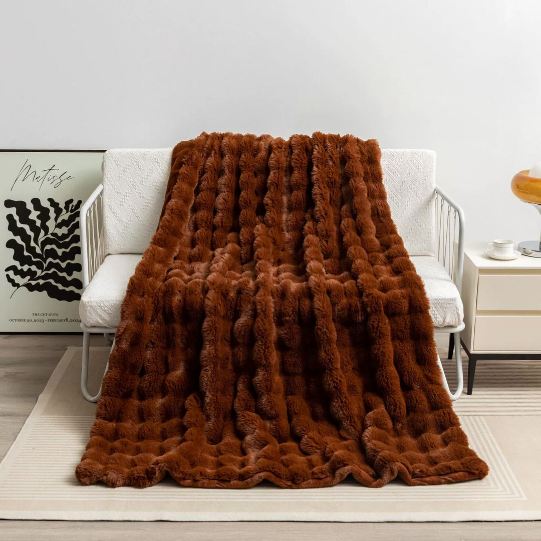 Dark Brown 70*100cm Plush Toscana Rabbit Hair Throw Blanket - Soft Flannel Fleece for All Seasons, Perfect for Couch & Bed