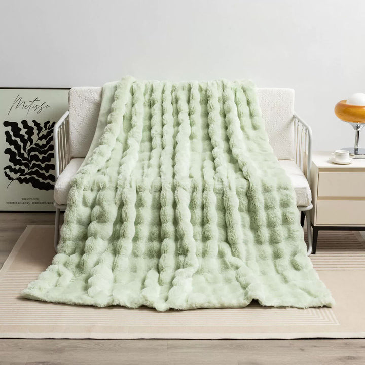 Green 100*160cm Plush Toscana Rabbit Hair Throw Blanket - Soft Flannel Fleece for All Seasons, Perfect for Couch & Bed