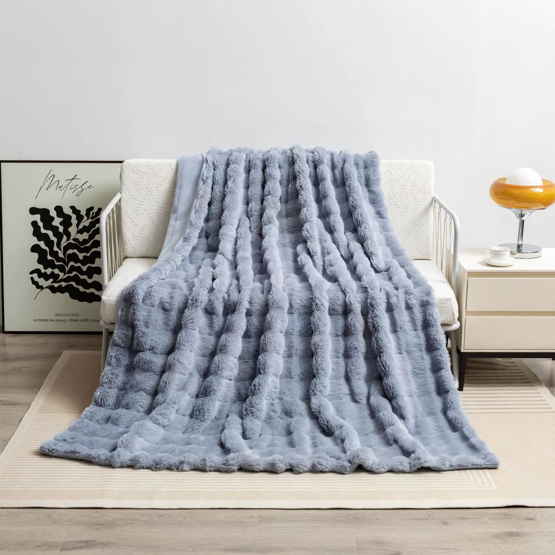 Grey 100*160cm Plush Toscana Rabbit Hair Throw Blanket - Soft Flannel Fleece for All Seasons, Perfect for Couch & Bed