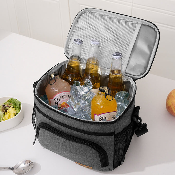 Grey Insulated Lunch Bag Cooler Tote - 9L Leakproof Thermal Lunch Box with Shoulder Strap & Pockets for Work, Picnic, Travel
