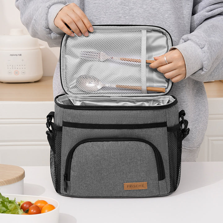 Grey Insulated Lunch Bag Cooler Tote - 9L Leakproof Thermal Lunch Box with Shoulder Strap & Pockets for Work, Picnic, Travel