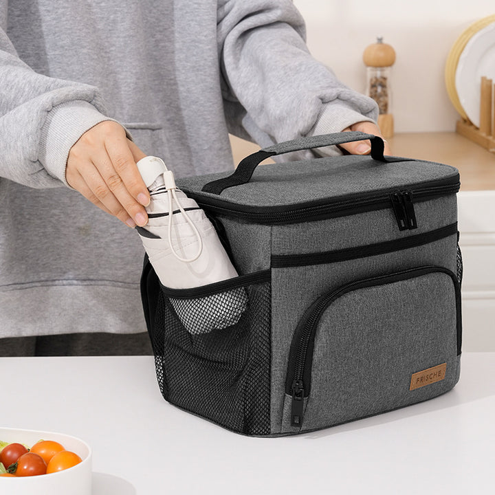 Grey Insulated Lunch Bag Cooler Tote - 9L Leakproof Thermal Lunch Box with Shoulder Strap & Pockets for Work, Picnic, Travel