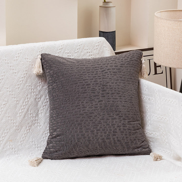 Gray Set of 2 Textured Velvet Throw Pillow Covers with Tassels - Decorative Square Cushions 45*45cm