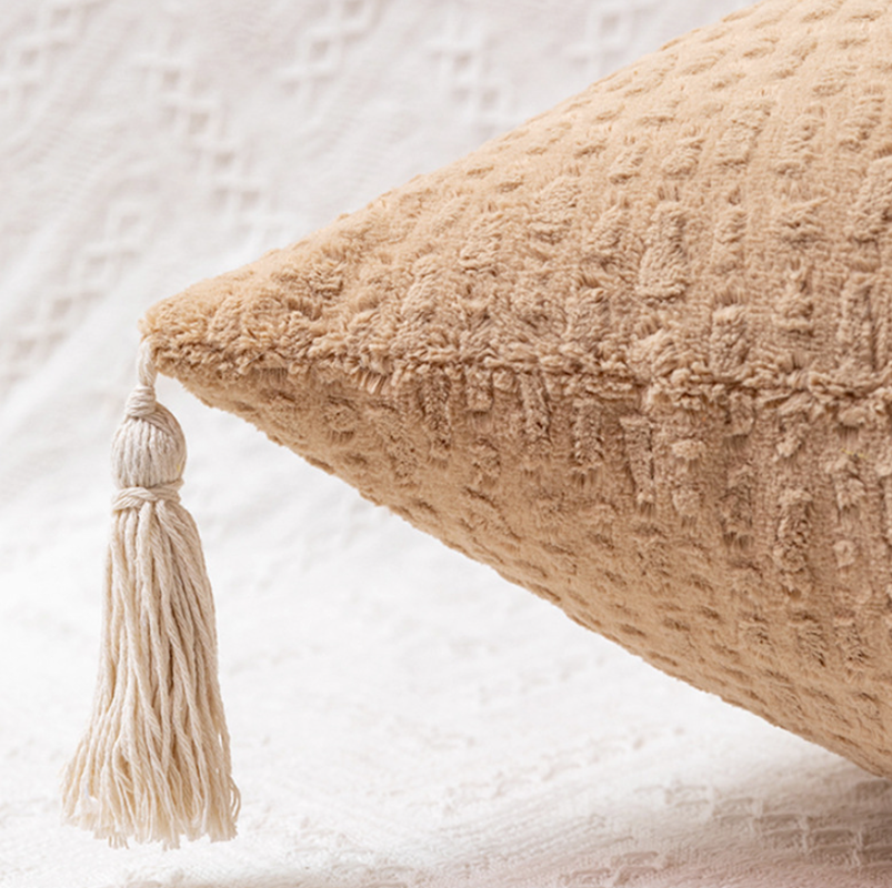 Jewel Orchid Set of 2 Textured Velvet Throw Pillow Covers with Tassels - Decorative Square Cushions 45*45cm