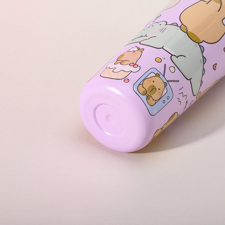 304 Stainless Steel Insulated Tumbler,Cartoon Design Portable Straw Cup for Home and Office(Light white)