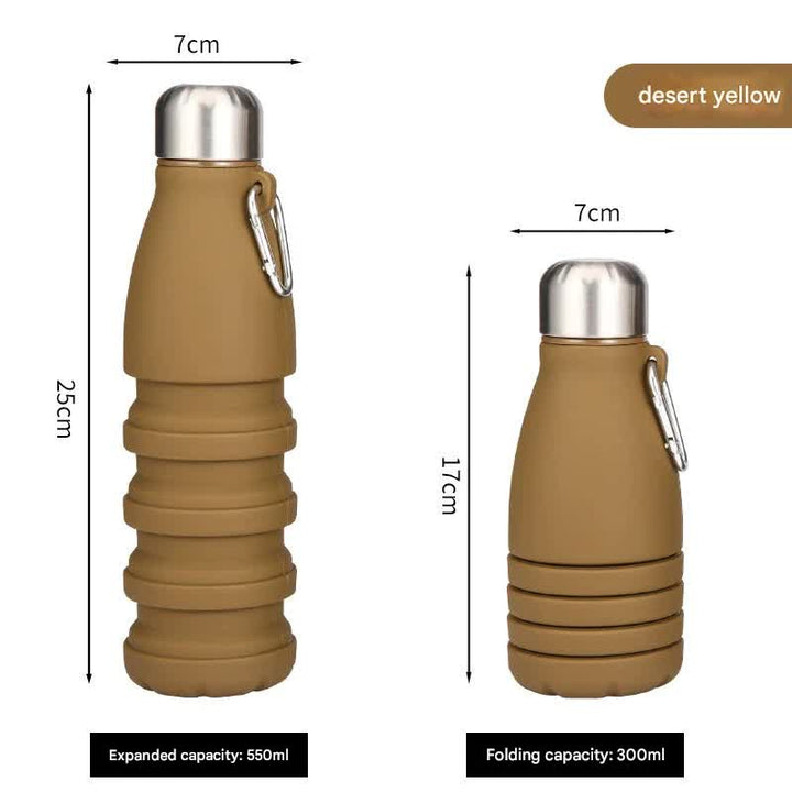 Desert yellow Collapsible Silicone Water Bottle - Portable Sports Hydration Flask with Carabiner, 550ml/300ml