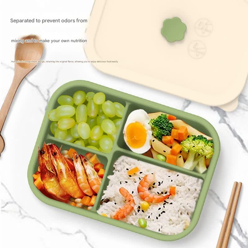 Dark blue Microwave-Safe Silicone Lunch Box with 4 Compartments - Airtight Bento Box for Work and Travel