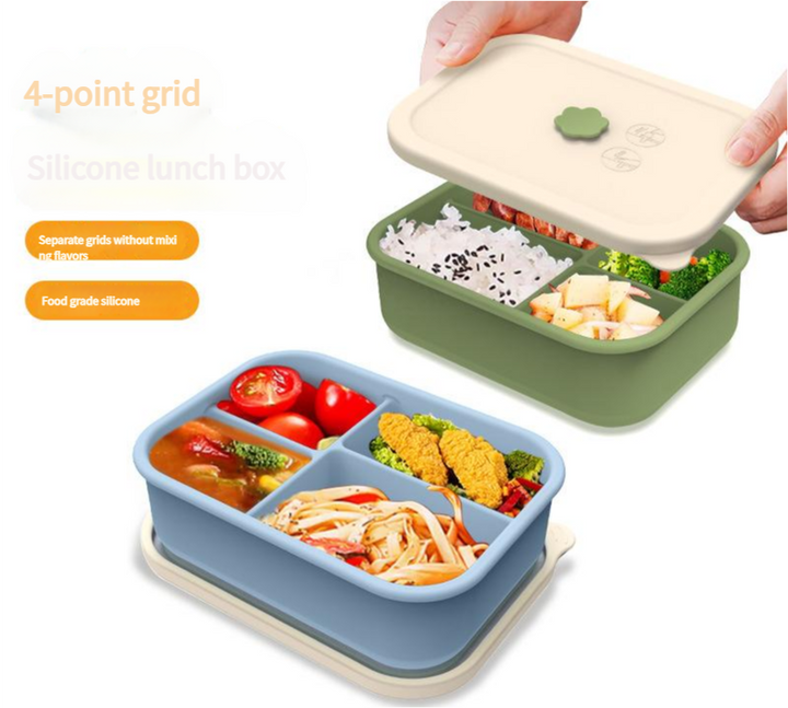 Dark blue Microwave-Safe Silicone Lunch Box with 4 Compartments - Airtight Bento Box for Work and Travel