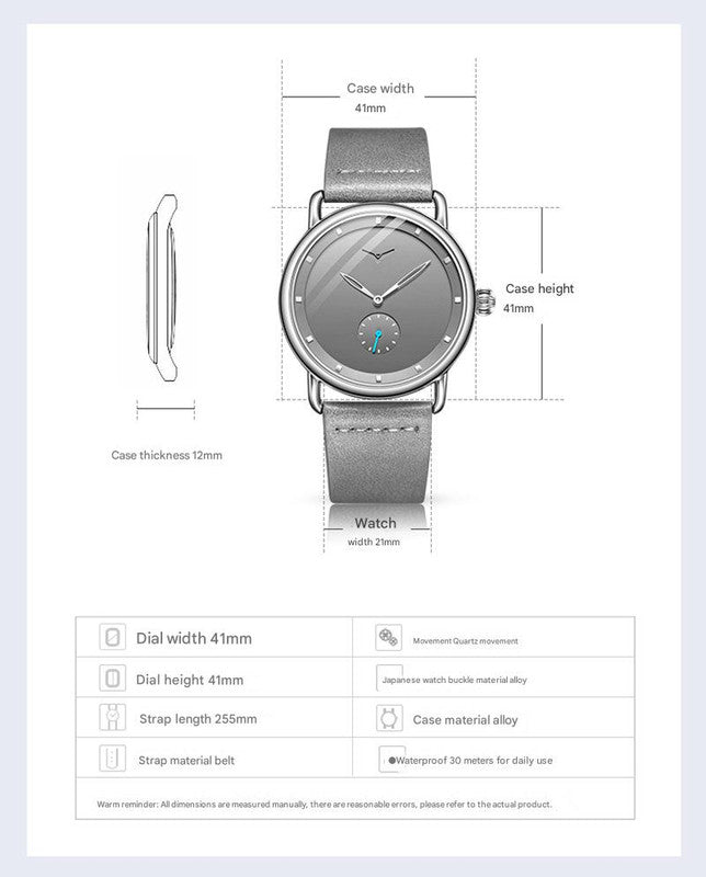 Black Elegant Men's Watch with Leather Band - Small Seconds, Onion Crown Detail