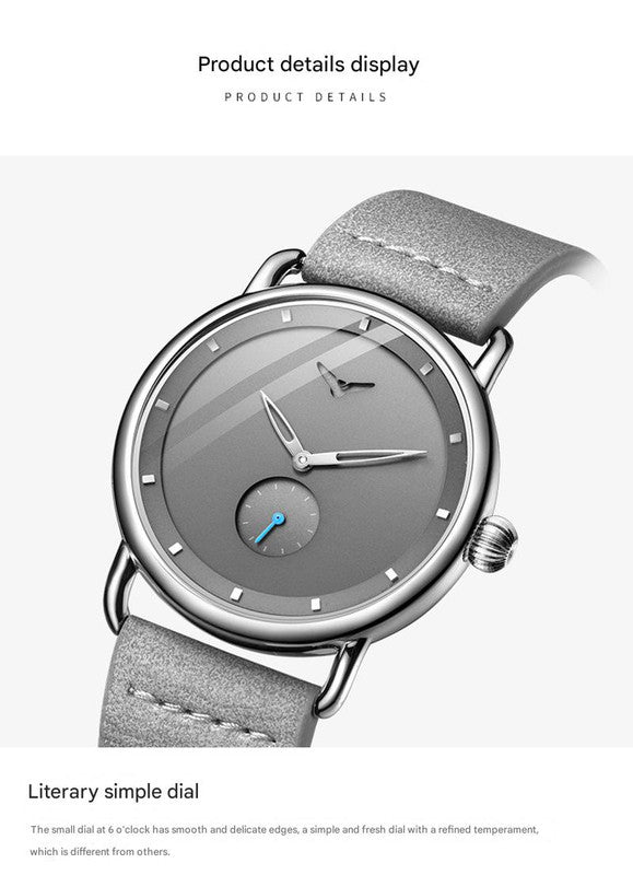 Brown belt black surface Elegant Men's Watch with Leather Band - Small Seconds, Onion Crown Detail