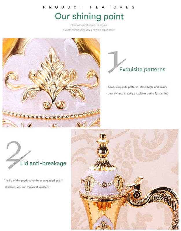 Elegant Gold Metal Serving Set - Decanter, 6 Cups, Tray (Copper+Red)