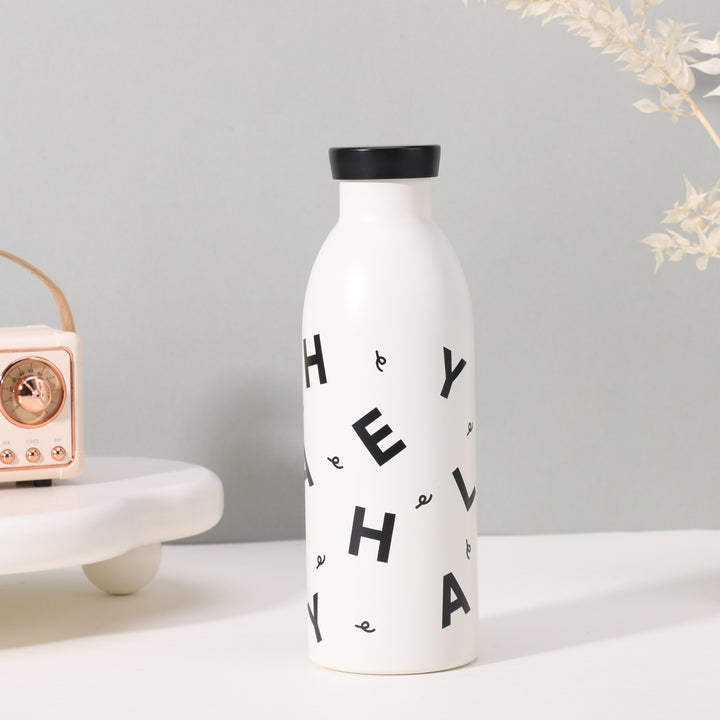 Cute Milk Bottle Thermos - 500ml Stainless Steel Insulated Water Bottle (White letters)
