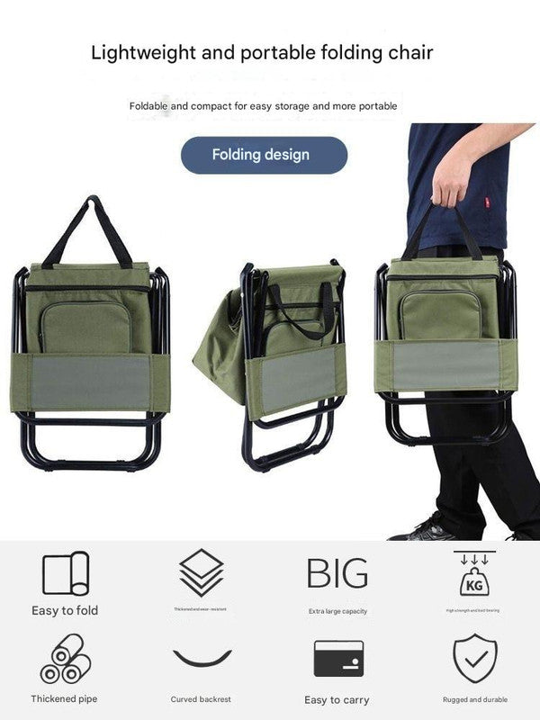 Foldable Camping Chair with Integrated 10L Insulated Cooler Bag - Army Green