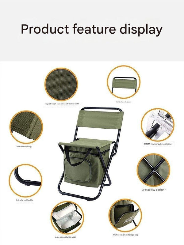 Foldable Camping Chair with Integrated 10L Insulated Cooler Bag - Camouflage color