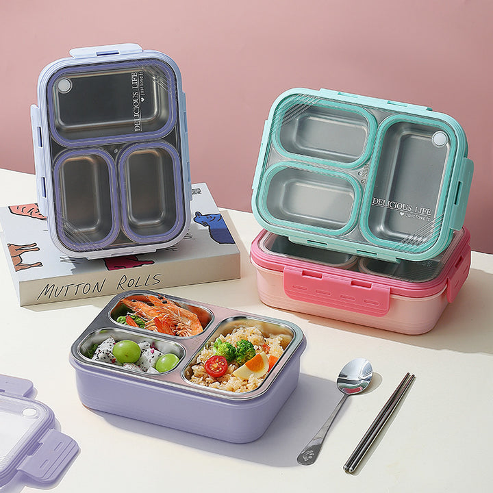 Green 3-Compartment Stainless Steel Bento Lunch Box - Leak-Proof, for Kids & Adults for School & Office