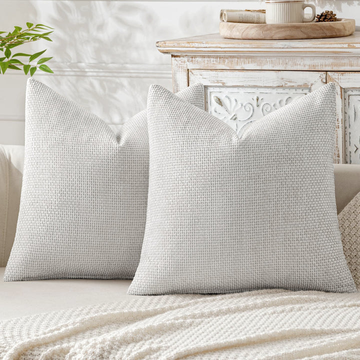 Plush Chenille Cushion Covers Set of 2 - Light Grey 45x45cm