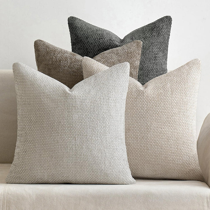 Plush Chenille Cushion Covers Set of 2 - Light Grey 45x45cm