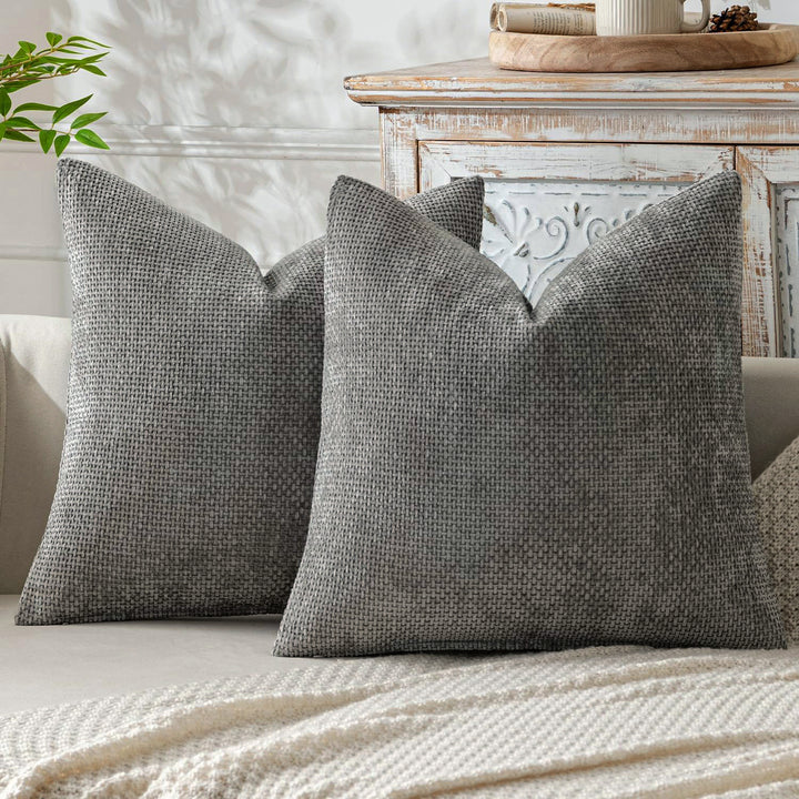 Plush Chenille Cushion Covers Set of 2 - Grey, 45x45cm