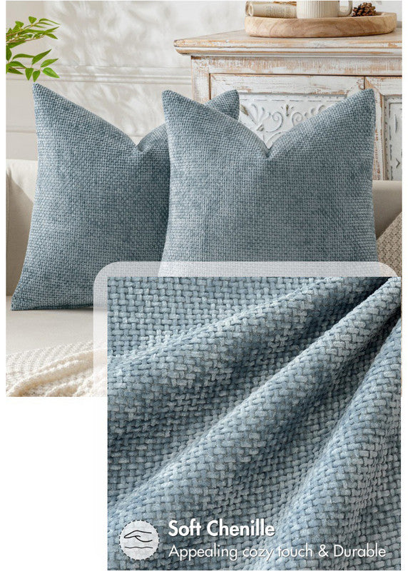 Plush Chenille Cushion Covers Set of 2 - Grey, 45x45cm