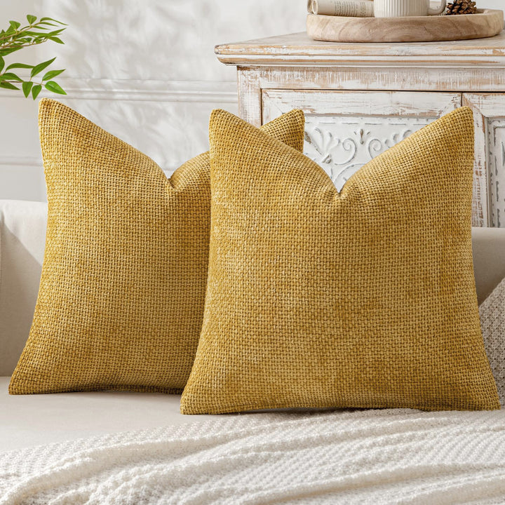 Plush Chenille Cushion Covers Set of 2 - Yellow, 45x45cm