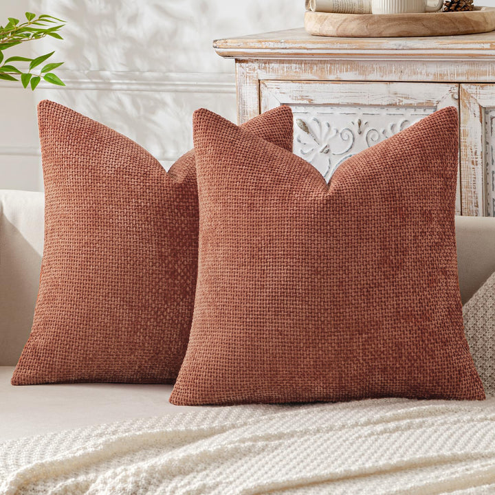 Plush Chenille Cushion Covers Set of 2 - Pink, 45x45cm