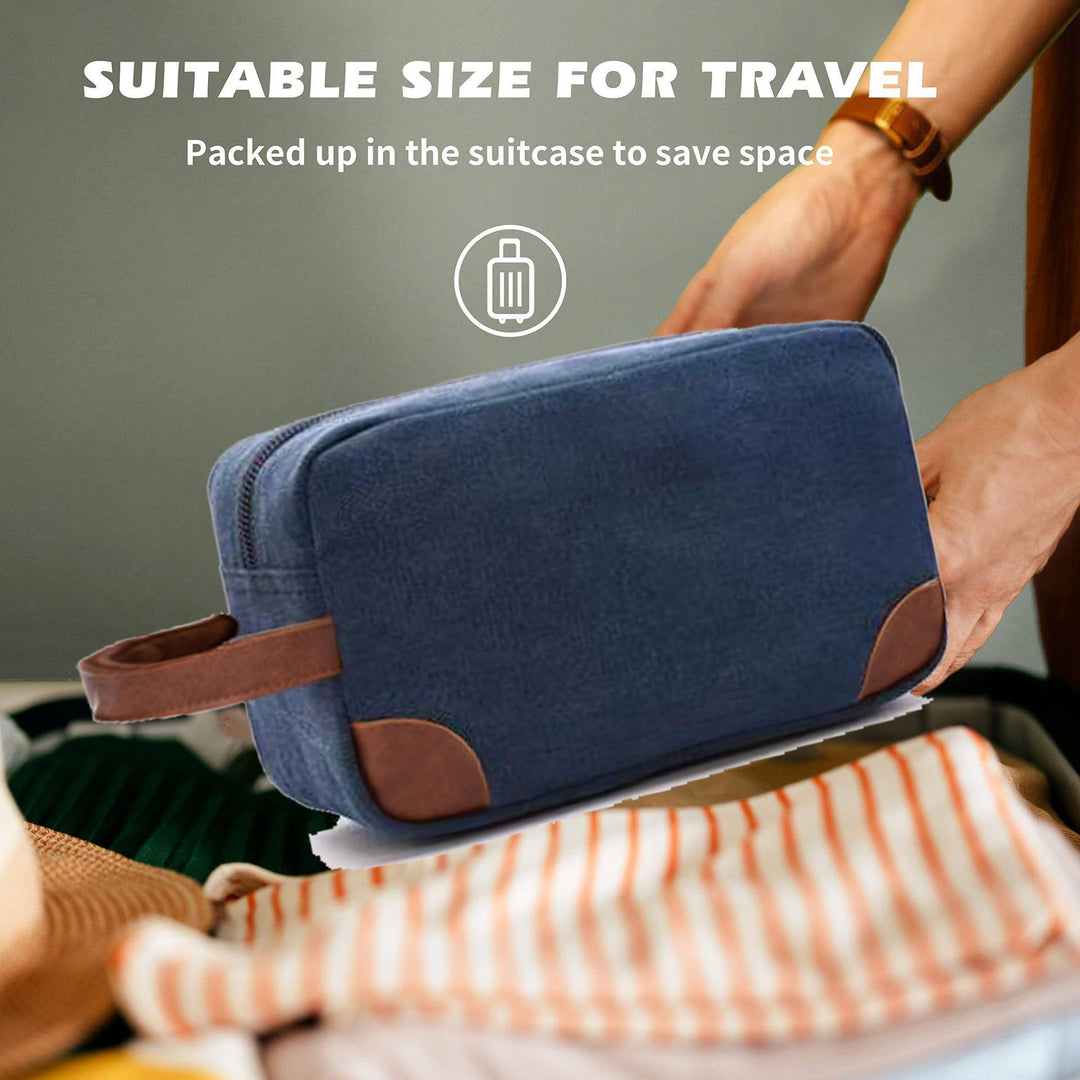 Black And Brown Men's Canvas Toiletry Bag - Large Capacity Water-Resistant Travel Organizer Dopp Kit with Handle