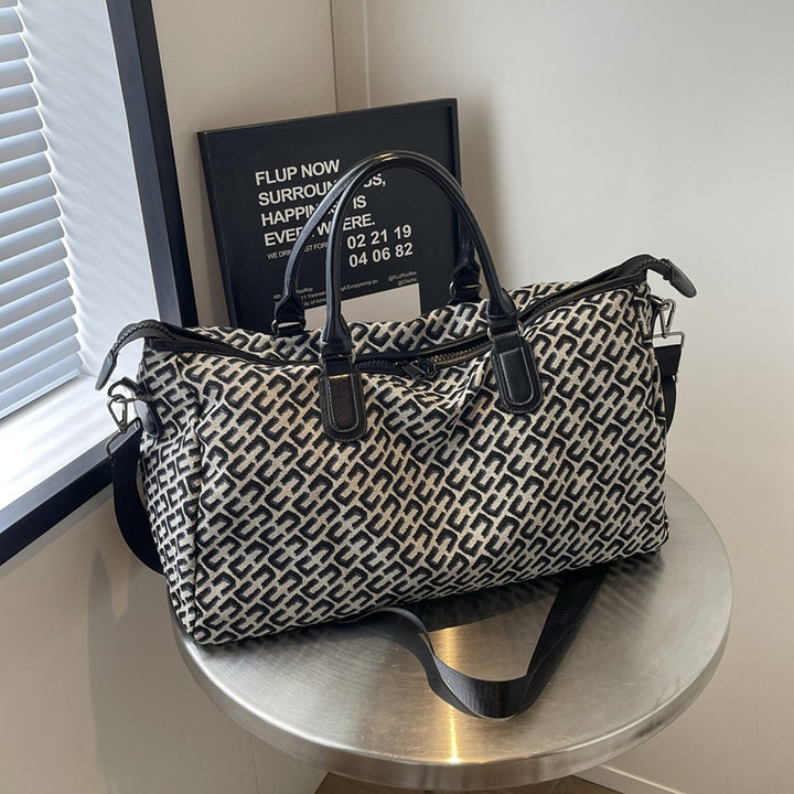 Black Stylish Geometric Pattern Travel Duffel Bag - Large Capacity Lightweight Weekender & Gym Bag