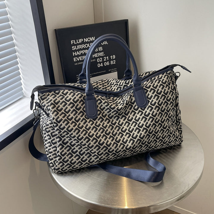 Dark Blue Stylish Geometric Pattern Travel Duffel Bag - Large Capacity Lightweight Weekender & Gym Bag