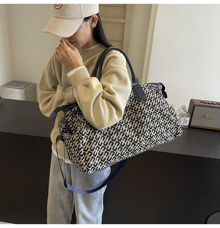 Dark Blue Stylish Geometric Pattern Travel Duffel Bag - Large Capacity Lightweight Weekender & Gym Bag