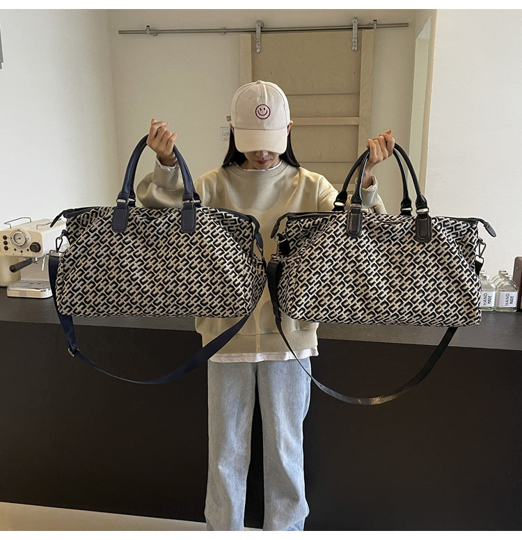 Dark Blue Stylish Geometric Pattern Travel Duffel Bag - Large Capacity Lightweight Weekender & Gym Bag