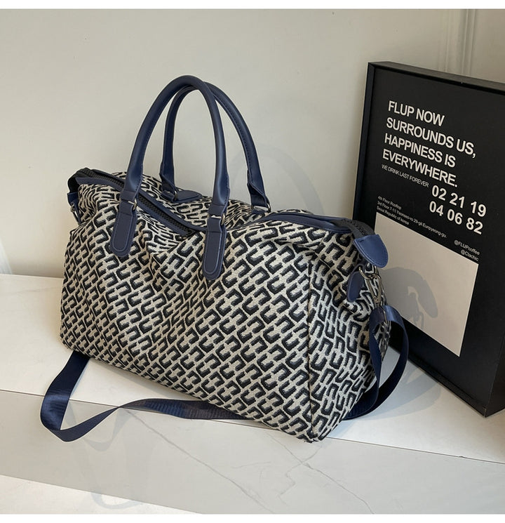 Dark Blue Stylish Geometric Pattern Travel Duffel Bag - Large Capacity Lightweight Weekender & Gym Bag
