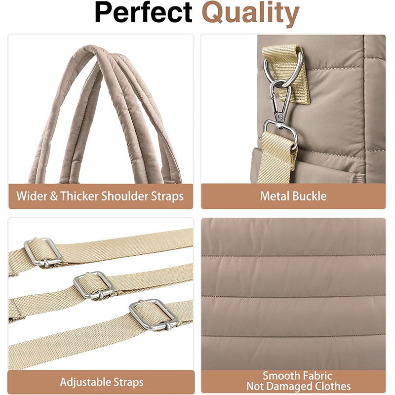 Khaki Stylish Quilted Nylon Tote Bag - Large Capacity Diaper Nappy Bag for Travel & Stroller with Adjustable Straps