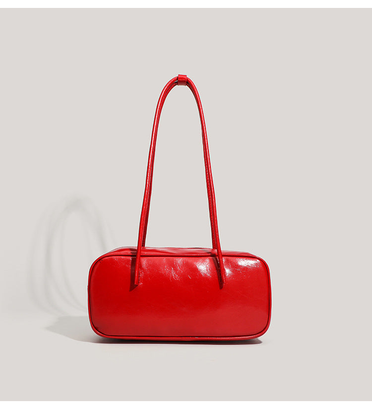 Coffee Chic PU Leather Baguette Shoulder Bag - Elegant Bow Accent Underarm Handbag for Women