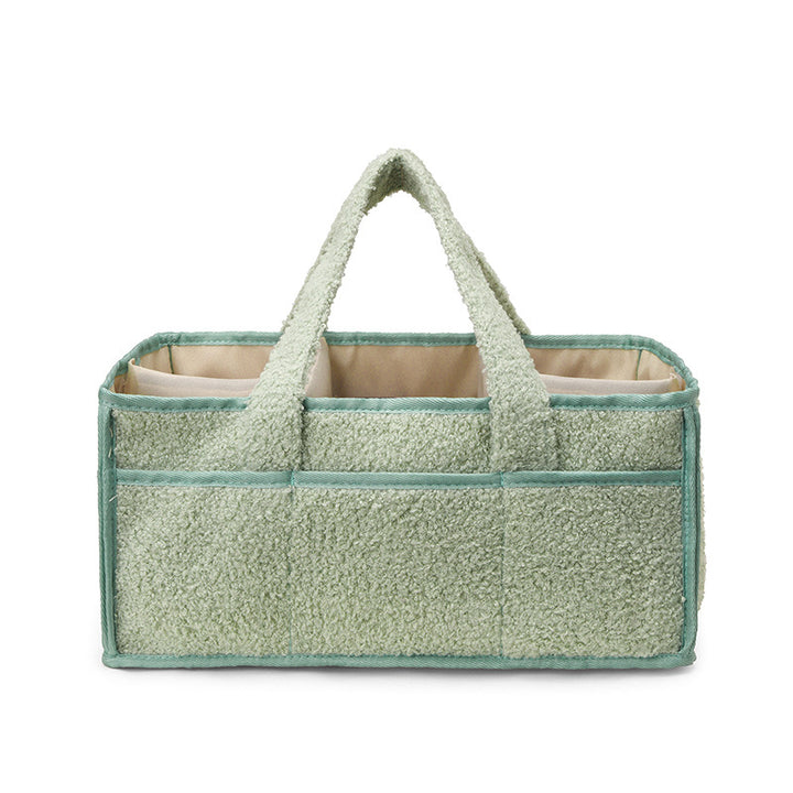 Green Large Plush Nappy Caddy Organizer - Portable Diaper Storage Bin & Nursery Tote Bag