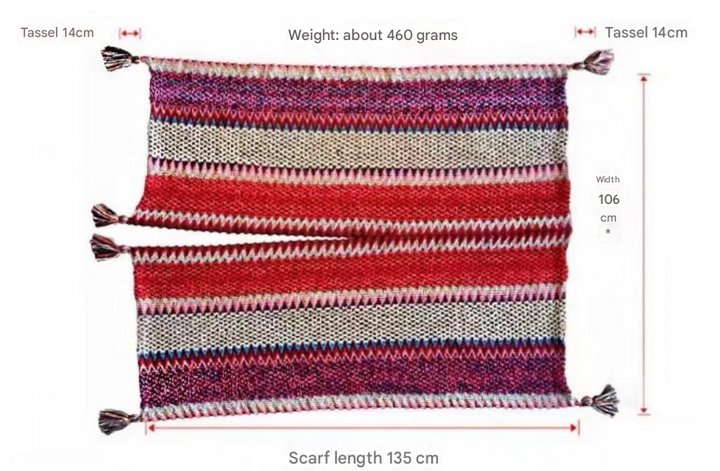 Knitted Mohair Poncho Shawl - Red