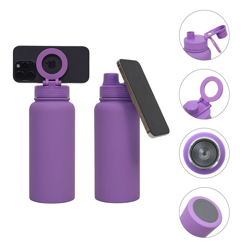 Blue Premium 35oz Stainless Steel Insulated Sports Bottle with Magnetic Phone Holder Lid