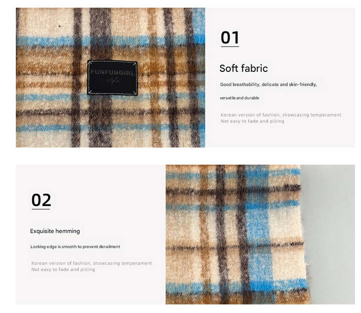 Grey-white Plaid Color-Block Women's Scarf - Autumn/Winter Thick Warm Neck Wrap with Tassels