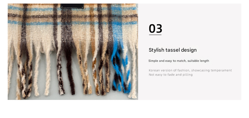 Grey-white Plaid Color-Block Women's Scarf - Autumn/Winter Thick Warm Neck Wrap with Tassels