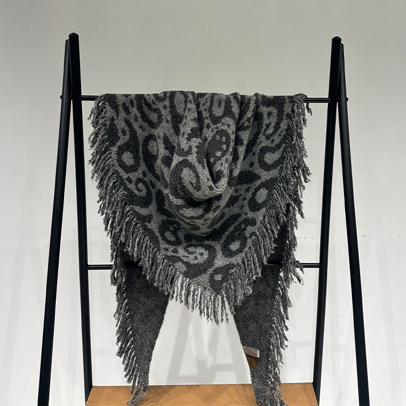 Grey Luxurious Fringe Wool and Lambswool Scarf for Women - Thick Warm 60 x 170 cm Shawl