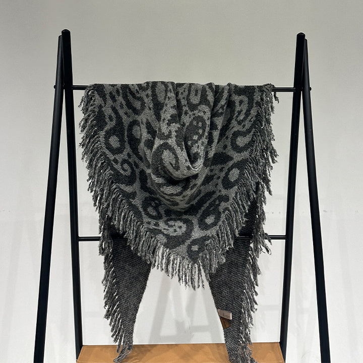 Grey Luxurious Fringe Wool and Lambswool Scarf for Women - Thick Warm 60 x 170 cm Shawl