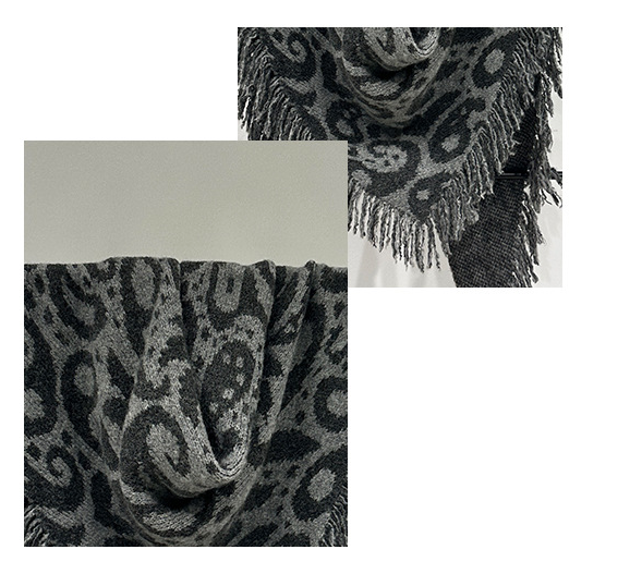 Grey Luxurious Fringe Wool and Lambswool Scarf for Women - Thick Warm 60 x 170 cm Shawl