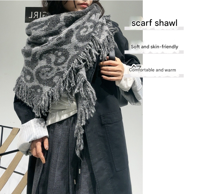 Brown Luxurious Fringe Wool and Lambswool Scarf for Women - Thick Warm 60 x 170 cm Shawl