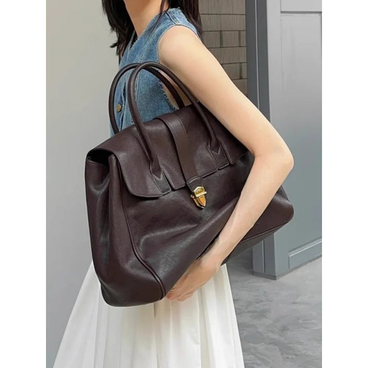 Coffee Brown Spacious Women's PU Leather Tote Bag with Laptop Compartment