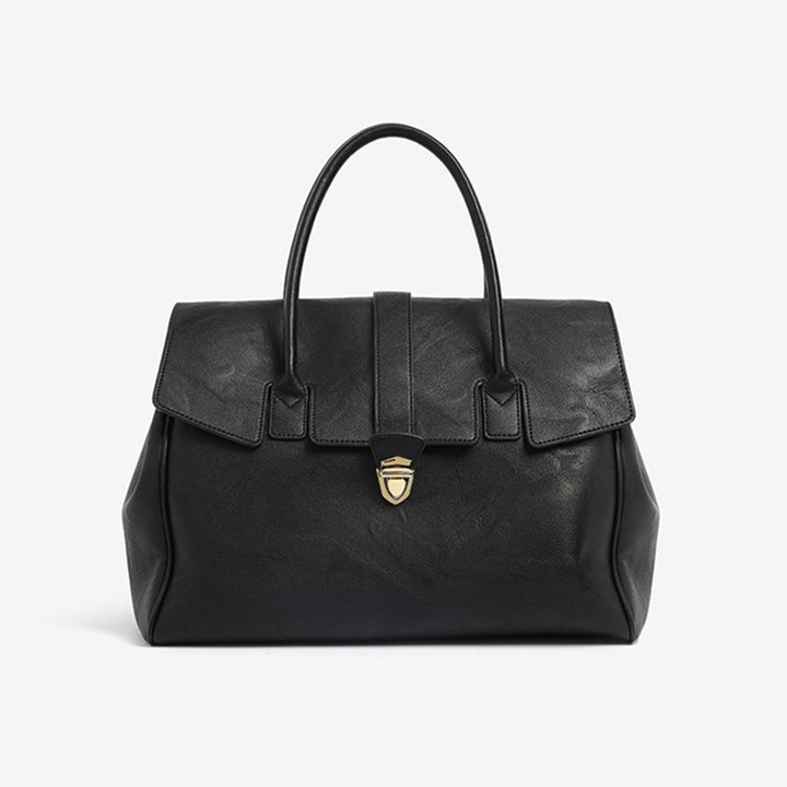 Black Spacious Women's PU Leather Tote Bag with Laptop Compartment