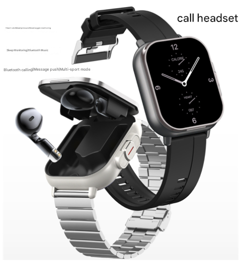 Black Steel 2-in-1 Bluetooth Smartwatch with Integrated Earbuds for Sports